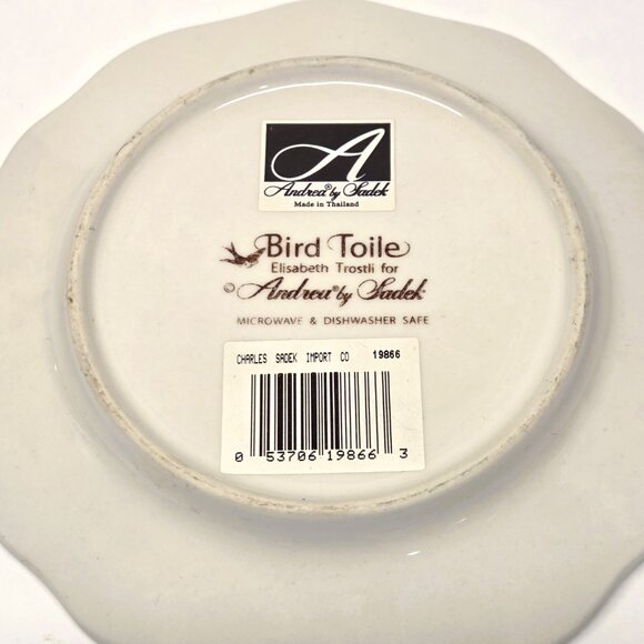 Vtg Andrea by Sadek Toile 4 pc Tea Cup Set Strainer Lid Elisabeth Trostli Bird - Picture 5 of 6